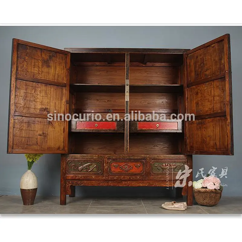 Chinese antique reproduction furniture wholesale carving clothes closet bedroom wardrobes
