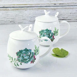 Customized logo specific style glaze paint of green flower for afternoon tea