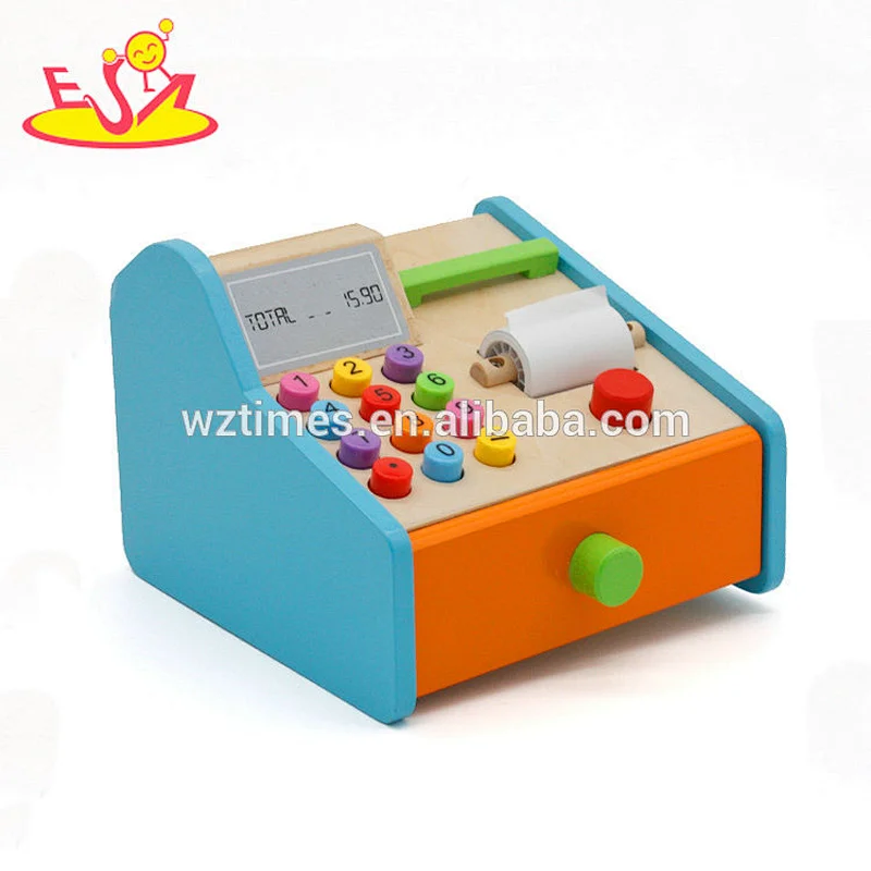 Top fashion pretend play toys wooden play cash register for kids W10A070