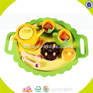 Wholesale top quality kids wooden tea sets toy popular pretend baby wooden tea sets toy W10B052