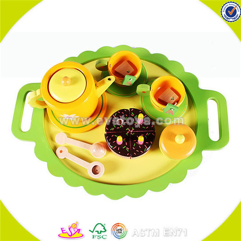 Wholesale top quality kids wooden tea sets toy popular pretend baby wooden tea sets toy W10B052