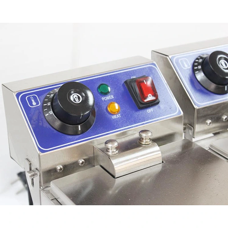 Counter Top Rectangular 2 Tank and 2 Basket Commercial Electric Deep Fryer Machine with Oil Faucet and CE Certificate