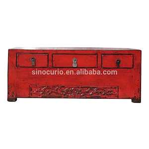 Chinese antique painting furniture rustic kang table side cabinet