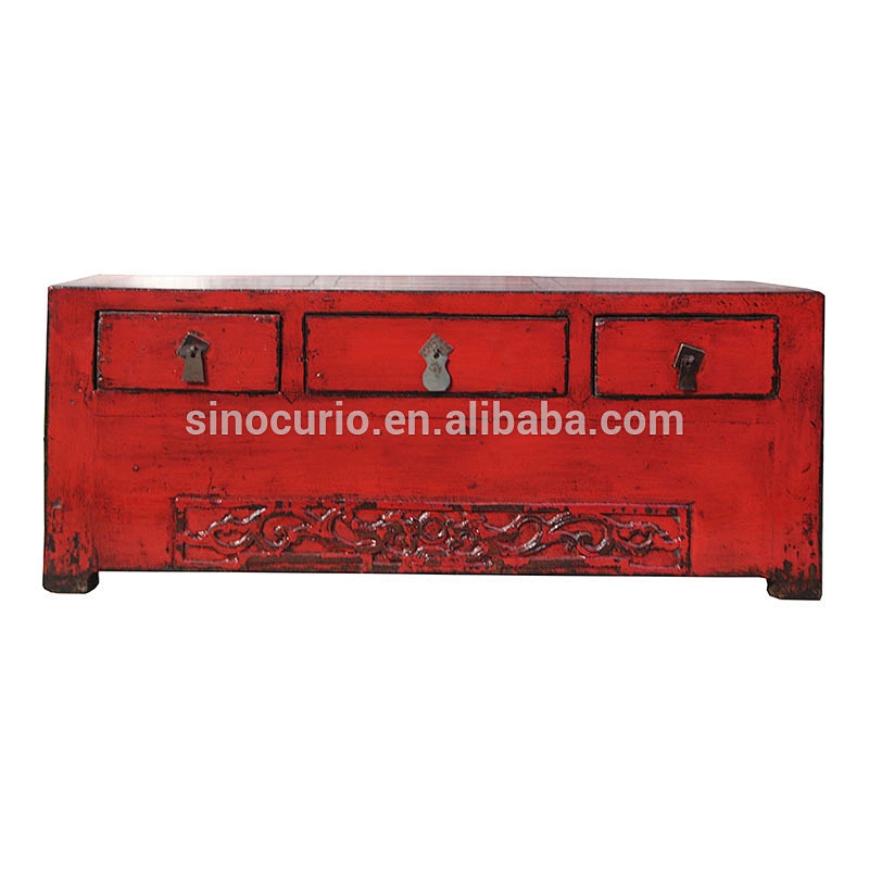 Chinese antique painting furniture rustic kang table side cabinet