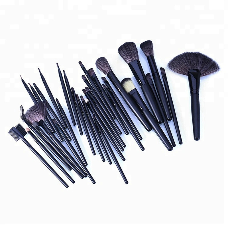 Professional 32pcs Black Makeup Brushes Set Powder Blusher Contour Cosmetic Beauty Tools with Leather Case