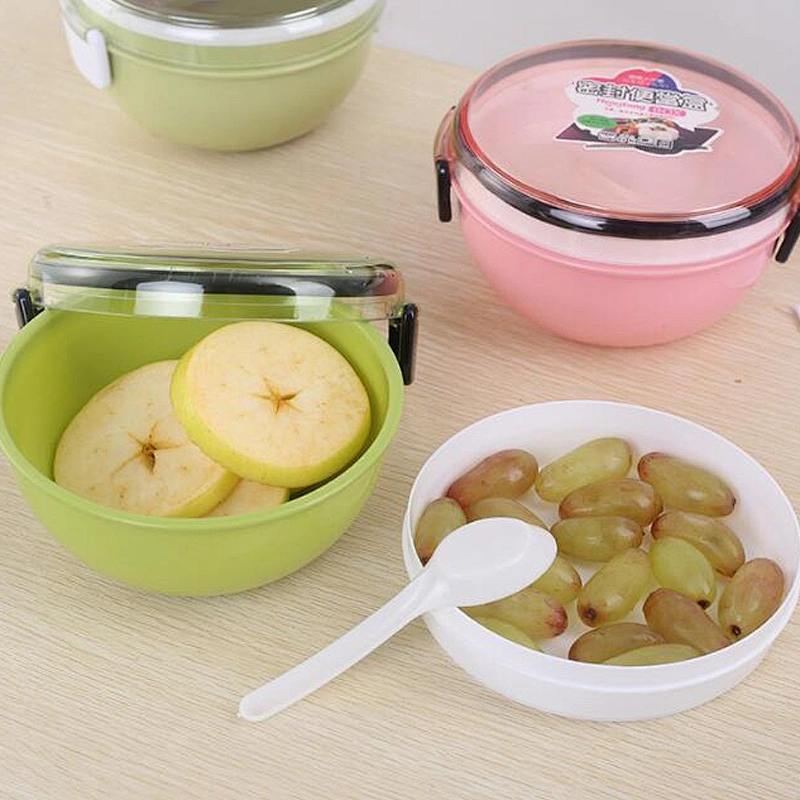 Free Sample 1000 ml Food Grade Double Wall Plastic Lunch Box Round Plastic Microwave Food Meal Container Best Kids Plastic Bento