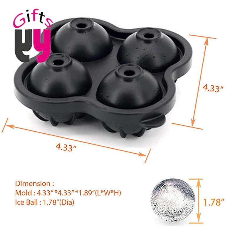 4 Cavity Food Grade Silicone Ice Ball Mold