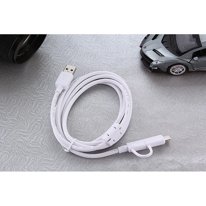 High quality cheap insulated 2 in 1 PVC flat data cable with micro usb for iphone 8 7 6