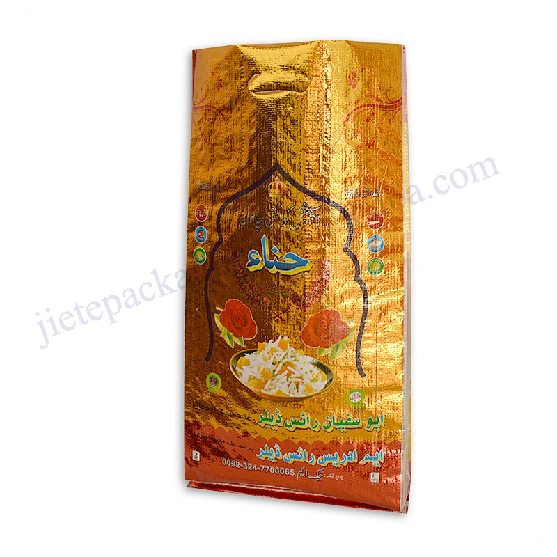 Customized gold printing foil laminated 10kg pp woven rice packing bag export Afghan,Pakistan for flour,grain