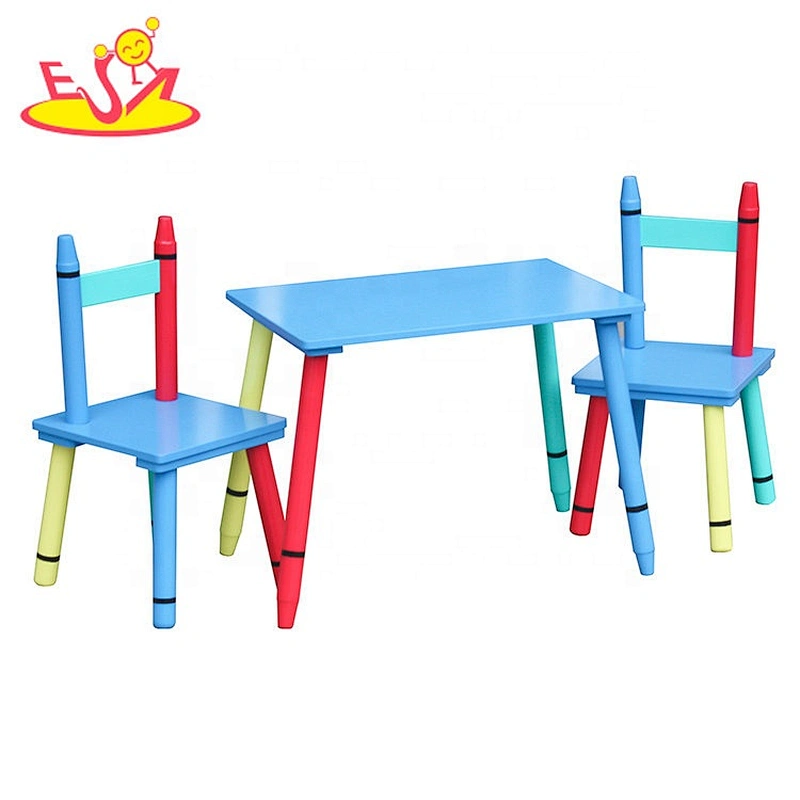 2018 New design cartoon crayon shaped wooden kids table and chair set with high quality W08G254