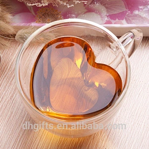 China manufacturer heart shape double wall Glass Espresso cups/mug for couples