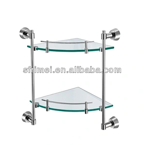 Wall-mounted Bathroom Accessories Stainless Steel Holder Double Tiers Glass Bathroom Corner Shelf KL-ZF643