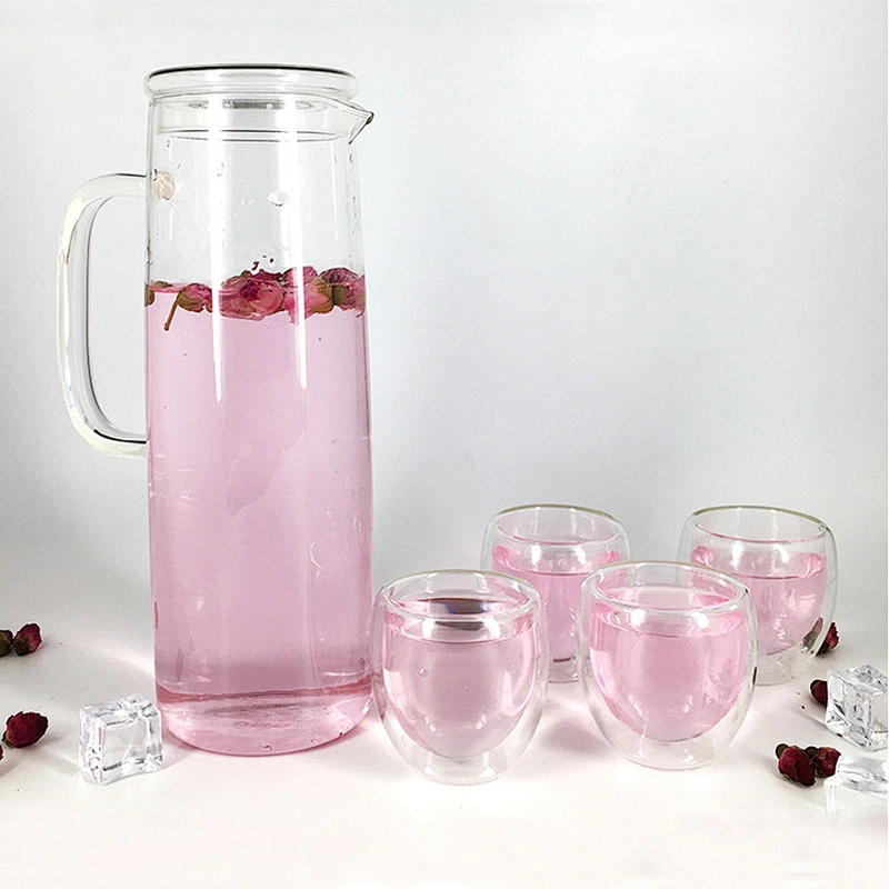 Clear transparent fruit bottle cold/hot glass water bottle with handle for restaurant