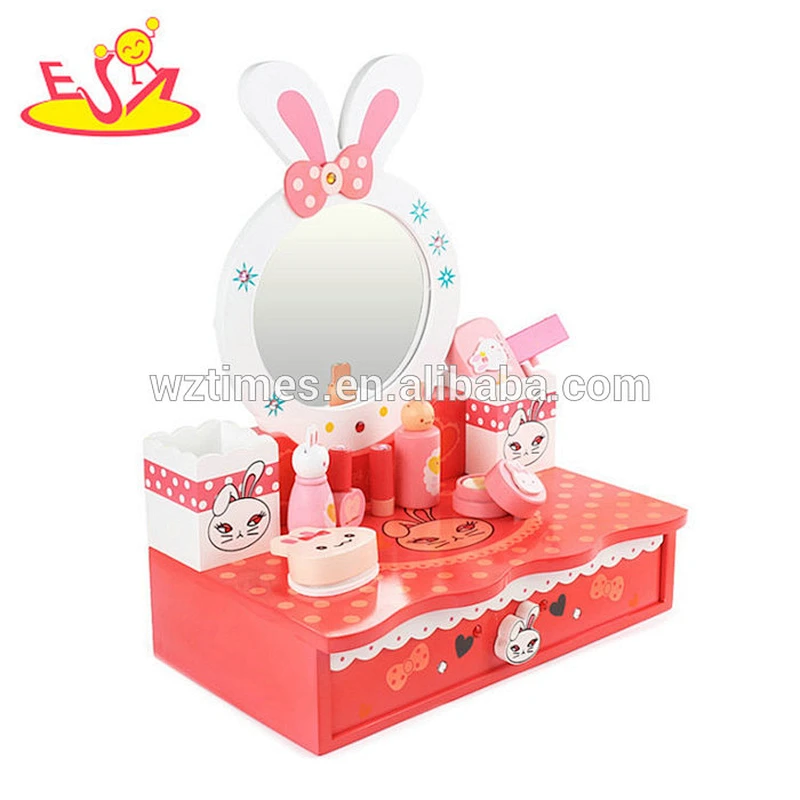 Wholesale beautiful dressing table design cartoon wooden dresser toy for baby W10D164