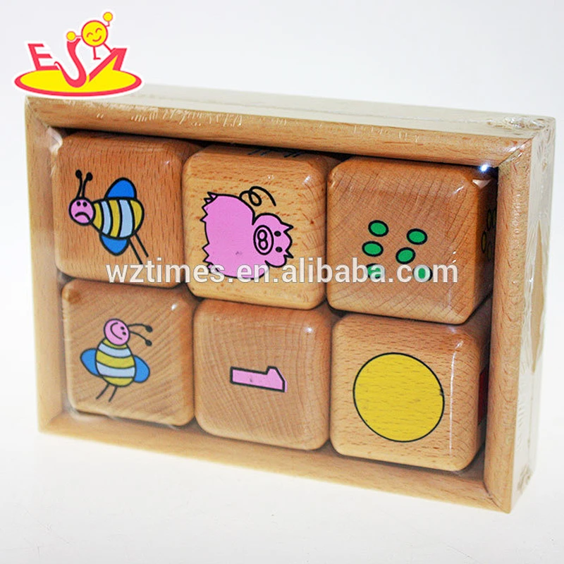 Wholesale animals pattern wooden cube blocks toy funny 3d wooden cube blocks toy W13A063
