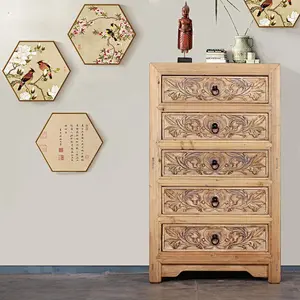 natural color carved chinese antique style living room sideboard