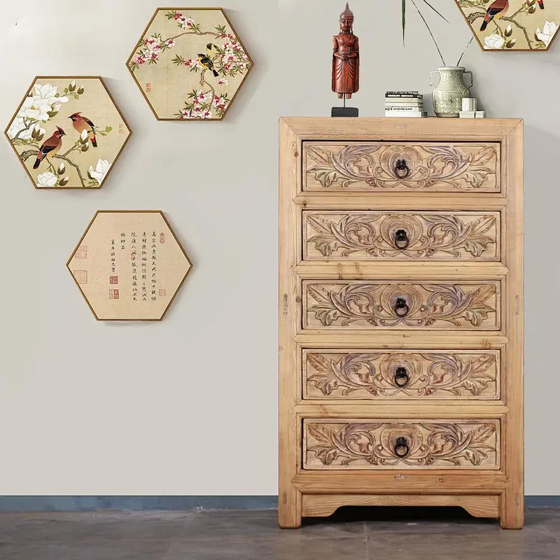 natural color carved chinese antique style living room sideboard