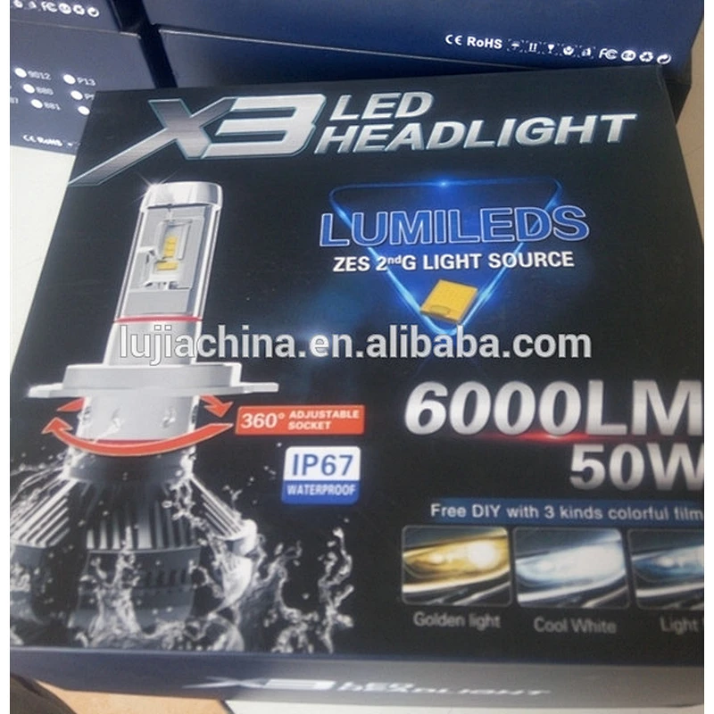 Guangzhou Lujia all in one fanless super power 50w 6000lm 9006 X3 led mini projector h4 h7 h11 cob g8 p7 c6 t5 car led headlight
