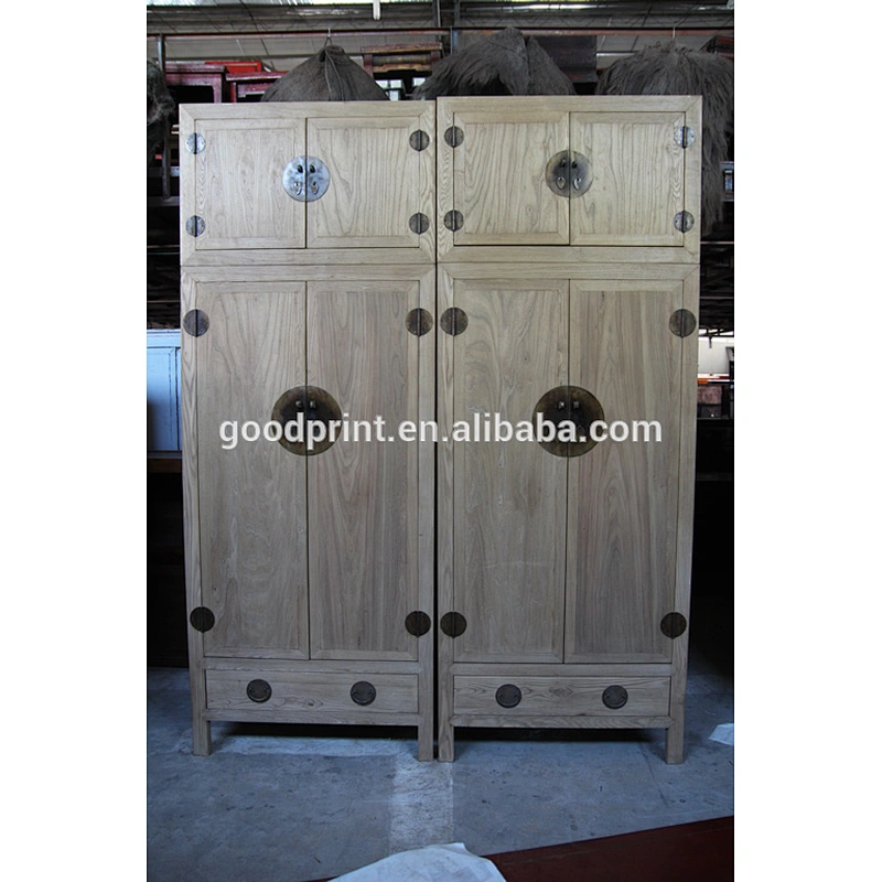 Bleached Natural Color Chinese Antique Wardrobe Cabinets