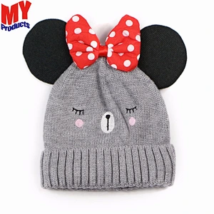 Two Raccoon Fur Balls Top Color Matching Hat Cute Winter Baby Crochet Knit Hat