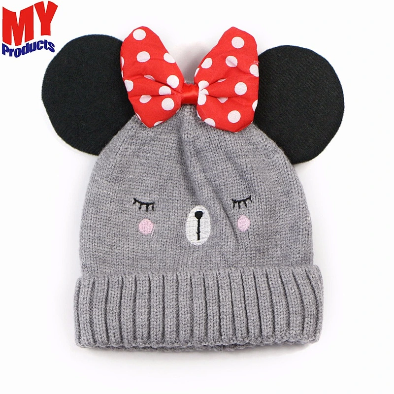 Two Raccoon Fur Balls Top Color Matching Hat Cute Winter Baby Crochet Knit Hat