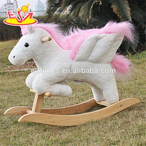 2018 new design toddlers pink wooden plush rocking horse W16D072