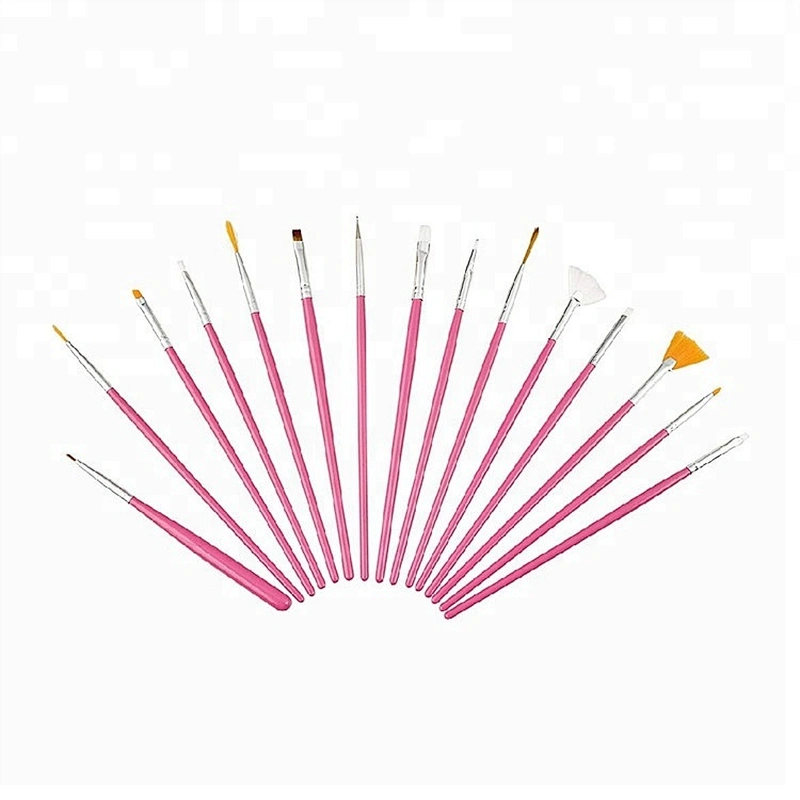 Custom Logo 15pcs Wooden Handle Artist Paint Acrylic Nail Art Polish Brush Set