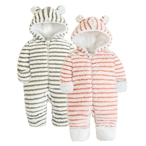 New Baby Winter Rompers Bear style baby stripe coral fleece Hoodies Jumpsuit Infant romper newborn toddle clothing