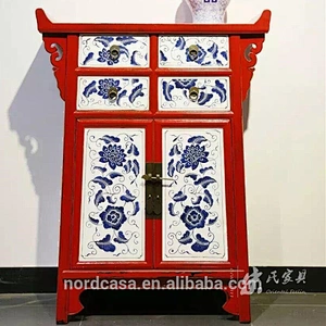 four drawer two door antique style chinese side table
