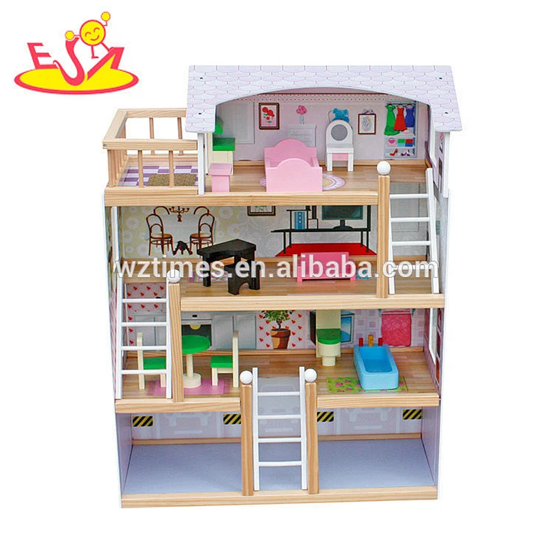 Großhandel hochwertige 4 Etagen Kinder Holz Puppenhaus Kits mit Garage W06A238