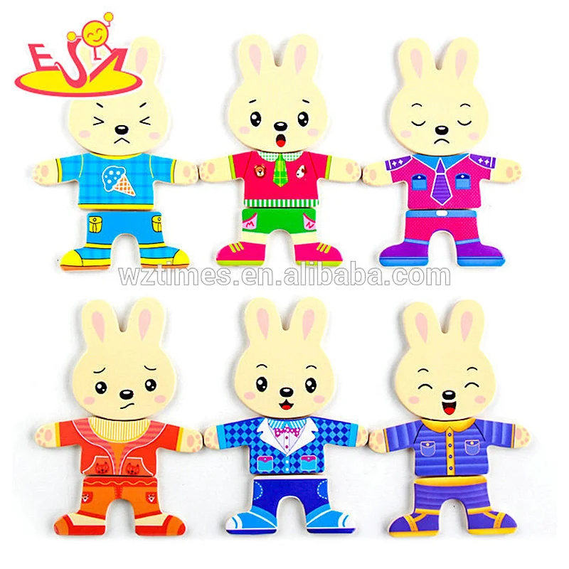 2018The latest hottest fun puzzle cartoon rabbit family wooden toy W14D059.