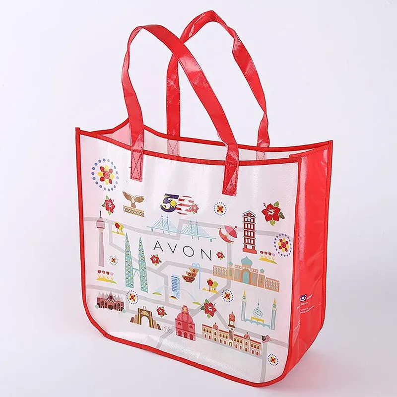 Custom red printed non-woven bag for shopping
