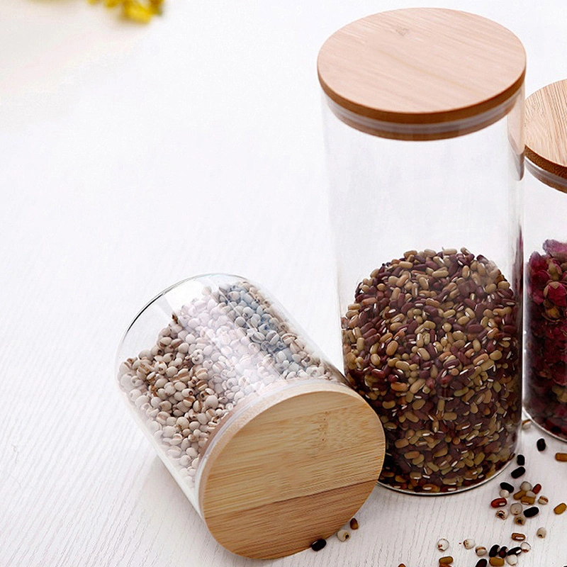 Simple style glass storage tanks bottle with bamboo lid for snack and cookie