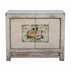 Unique antique chinese furniture white wash finished with painting sideboard