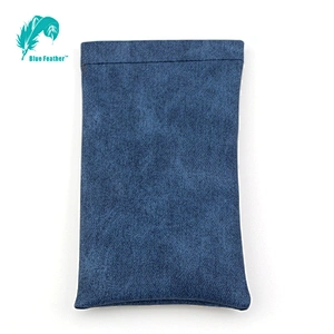 Mens classic plain pu leather soft eyeglass bag with spring top