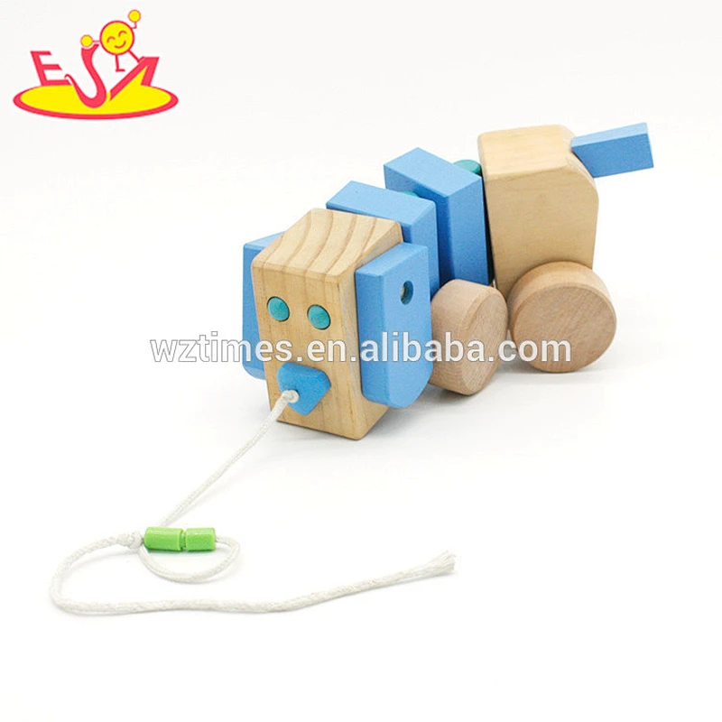 wholesale top quality kids cute wooden animal pull along toy for gift W05B032-Z