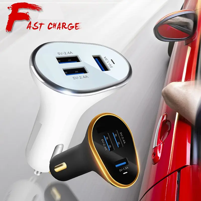 Wholesale Black White Metal Portable Mobile Phone 3 USB Port Car Charger