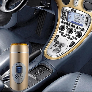 Popularly double wall auto heating mug with LCD display vacuum flask for car accessories