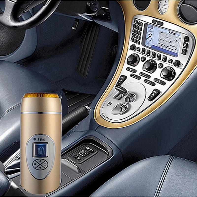 Popularly double wall auto heating mug with LCD display vacuum flask for car accessories