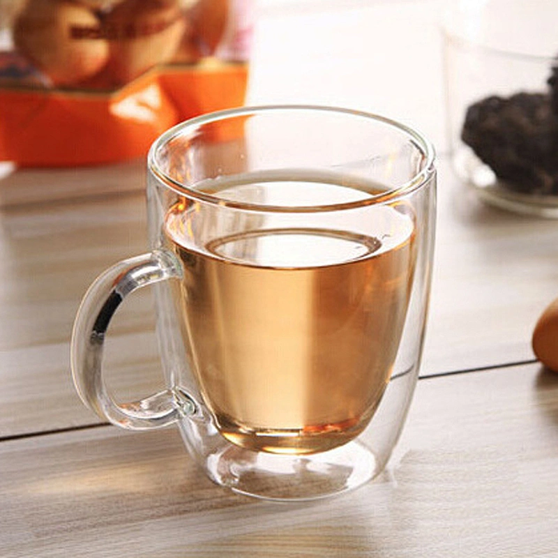 Wholesale Beer Tea Mug Double Wall Glass Cups Customized Logo Water Glass Mug with Handle 475 ml