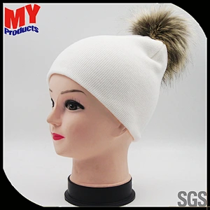 hot sale woman hat winter beanie pure custom big pompom knitted simple hat