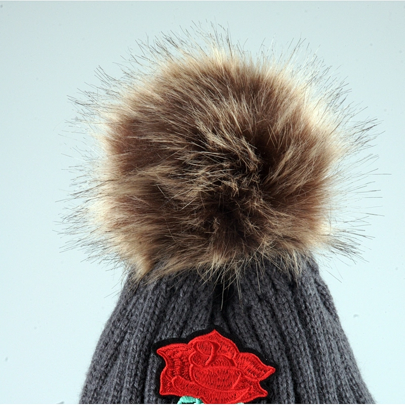 New Product Super Quality Rose Woman Emboribery Slouch Beanie Hat Knitted Beanie Hat