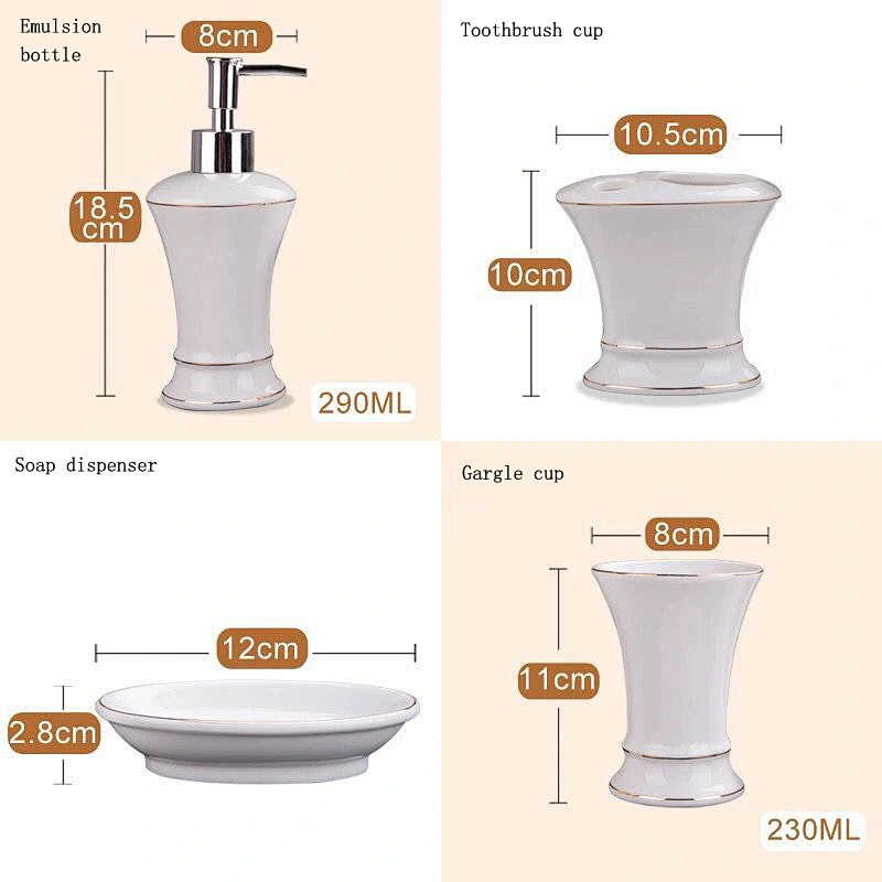 Factory Wholesale Ceramic Bathroom Set Free Sample Bath Bottle European 5pcs Household Porcelain Toilet sets
