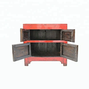 chinese old rustic vintage lacquered storage red shining store furniture