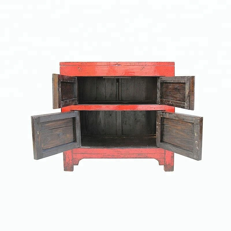 chinese old rustic vintage lacquered storage red shining store furniture