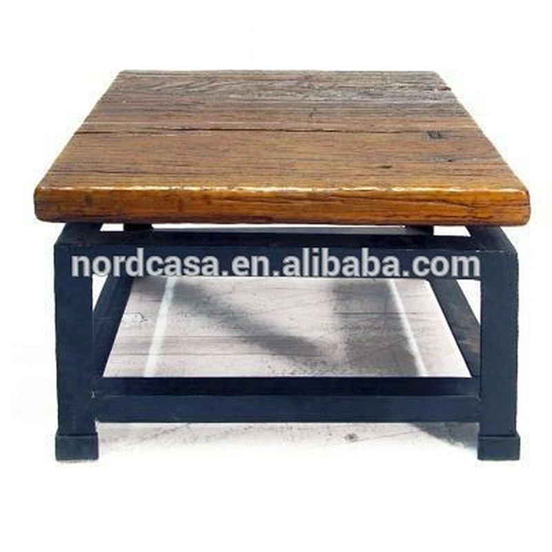 Chinese antique recycle solid wood industrial iron coffee table