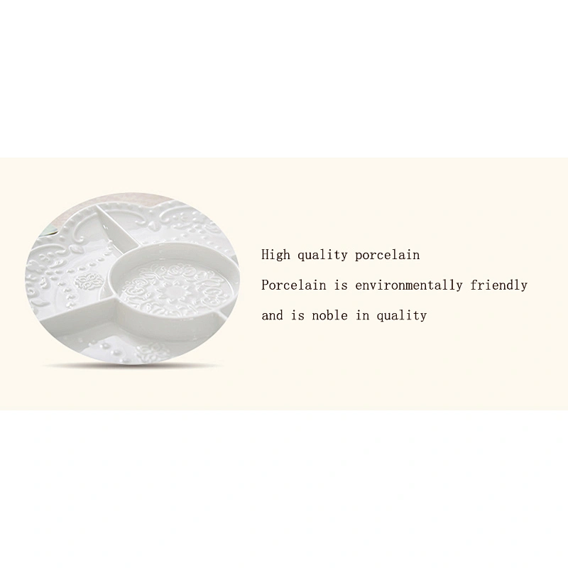 AAA grade white compartment tray snack ware porcelain plate
