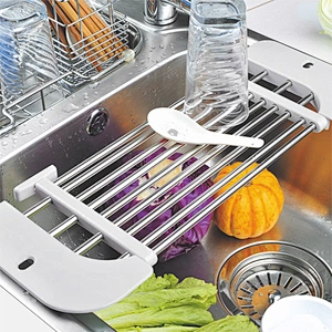stainless steel kitchen dish rack over the sink