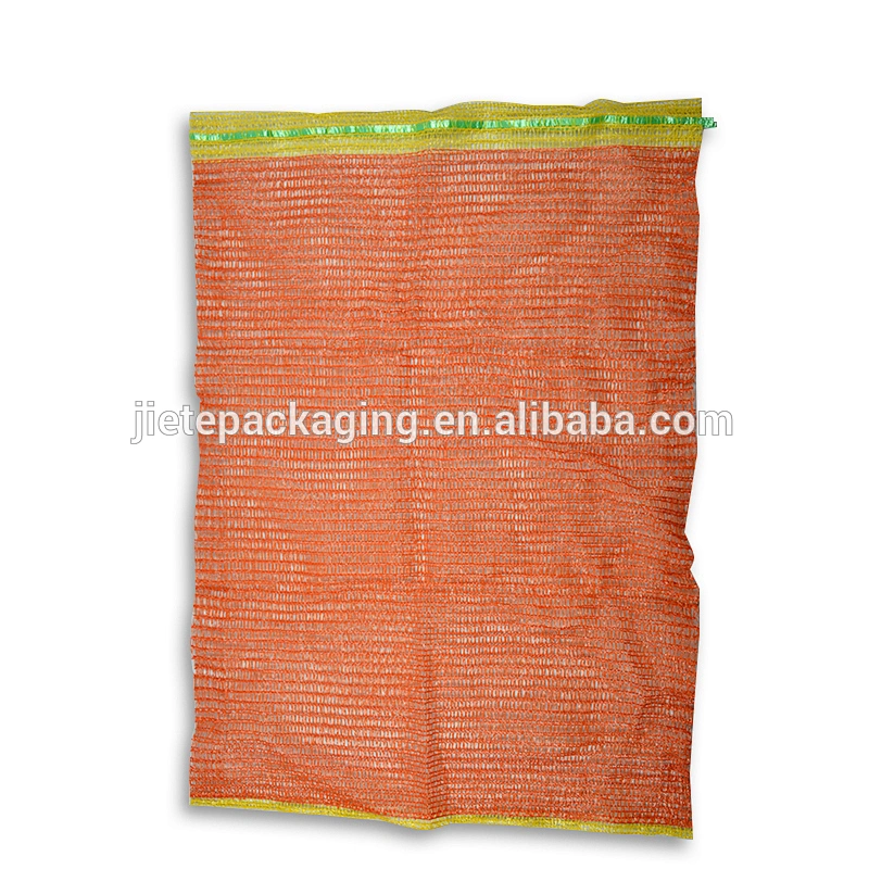 Blue drawstring orange plastic raschel mesh bag for vegetable and fruit