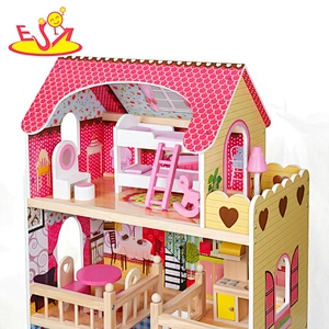 2018 Neues Design Mädchen Holz rosa Holz Puppenhaus-Kits für vorgeben W06A163C